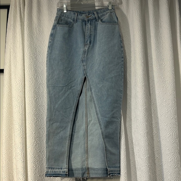 no brand Dresses & Skirts - Light Wash Denim Maxi Skirt with Front Slit